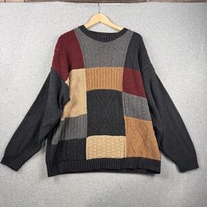 Vintage Patriot Sweater Mens XL Multicolor Patchwork Cable Knit USA 90s Grandpa